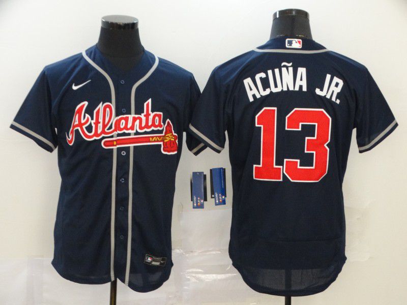 Men Atlanta Braves 13 Acuna jr Blue Nike Elite MLB Jerseys